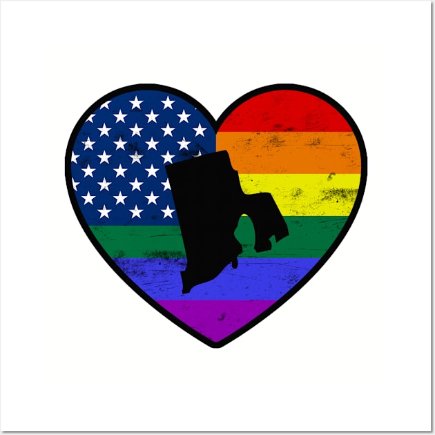 Rhode Island United States Gay Pride Flag Heart Wall Art by TextTees